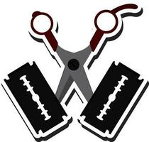 Scissors With Razor Blades Icon In Sticker Style. vector