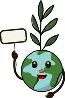 Flat Style Plant Earth Mascot Holding Blank Board Icon. vector