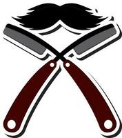 Brown And Gray Folding Razors With Mustache Icon In Sticker Style. vector