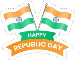 Illustration Of Cross Indian National Flag With Happy Republic Day Text In Sticker Style. vector