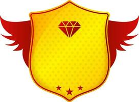 Diamond Shield Badge With Wings In Yellow And Red Color. vector