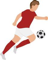 Flat Style Faceless Young Man Kicking Football From Knee. vector