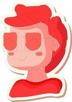 Sticker Style Spectacles Wearing Young Boy Character Icon In Red Color. vector