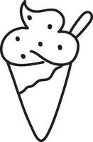 Scoop Ice Cream Cone Black Stroke Icon. vector