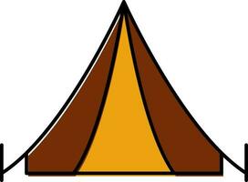 Brown And Yellow Tent Icon In Flat Style. vector