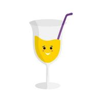 Yellow Liquid Drink Glass With Smiley Face Flat Icon. vector