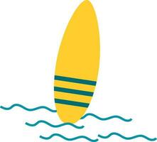 Yellow And Teal Surfboard Float Water Flat Icon. vector