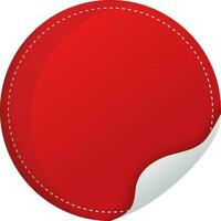 Curl Paper Round Label Element In Red And Silver Color. vector