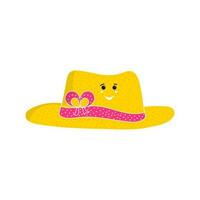 Smiley Face Bow Cap Flat Icon In Pink And Yellow Color. vector