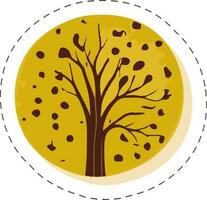 Autumn Fall Tree Against Yellow Circle Sticker Or Label. vector