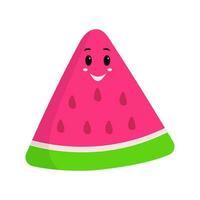 Happy Watermelon Slice Icon In Flat Style. vector