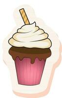 Isolated Cupcake With Chocolate Stick In Sticker Style. vector