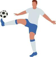 Faceless Young Man Kicking Soccer Ball In Jumping Pose. vector