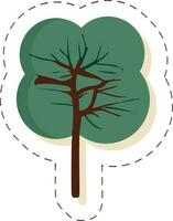 Sticker Or Label Tree In Green And Brown Color. vector