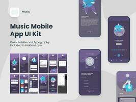 Wireframe UI, UX and GUI Layout with Different Login Screens including Account Sign In, Sign Up, Playlist for Music Mobile App. vector