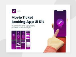 Movie Ticket Booking App UI Kit Including Account Sign In, Sign Up, Booking and Service Type Review Screens for Mobile Application. vector