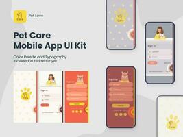 Pet Care App UI Kit Including Sign In, Sign Up Screens for Mobile Application or Responsive Website. vector
