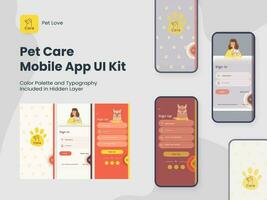 mascota cuidado aplicación ui equipo incluso firmar en, firmar arriba pantallas para móvil solicitud o sensible sitio web. vector