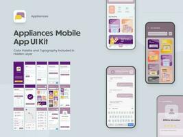 Appliances Mobile App UI Kit with Multiple Screens as Log in, Create Account, Profile, Order and Product Details. vector