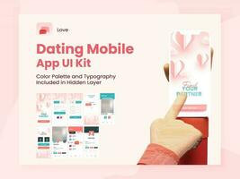 Dating App UI Kit for Responsive Mobile Application or Website with Multiple GUI Including Login, Sign Up, Place and User Profile Type Screens. vector