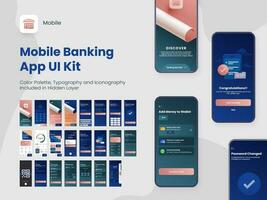 móvil bancario aplicación ui, ux y gui pantallas incluso como crear cuenta, acceso, tarjeta, transacción servicio. vector