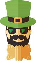 Beard Leprechaun Man Face Wearing Goggles And Bow Tie Icon. vector