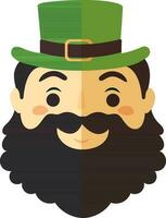 Beard Leprechaun Man Face Wearing Top Hat Icon. vector