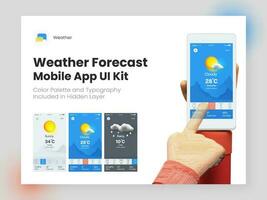 Weather Forecast Mobile App UI Screens Including Like As Sign In, Sign Up For Responsive Website. vector