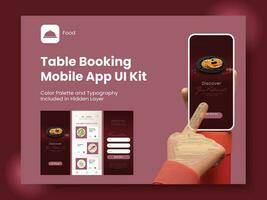 Table Booking Mobile App UI Kit Including As Sign In, Sign Up, Menu and Reserved Table Details For Responsive Website. vector