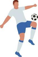 Flat Style Faceless Young Man Kicking Football From Knee. vector