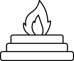 Isolated Burning Fire Pit Havan Icon In Black Line Art. vector