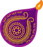 Close View Burning Floral DiyaOil Lamp Flat Element In Purple And Golden Color.. vector