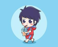 Cute boy in summer time cartoon illustration vector