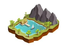 mountain with lake and trees vector
