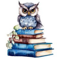 aguarela coruja com livros isolado. ilustração ai generativo png