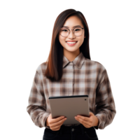 Business woman with tablet PC isolated. Illustration png