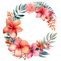 Watercolor tropical wreath isolated. Illustration png