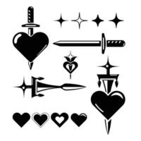 Sword and love elements for street wear design. Retro futuristic design for apparel, clothing, and poster vector