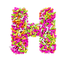 Alphabet H made of Colorful Sprinkles Letter H Rainbow sprinkles 3d illustration png