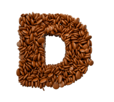 letra d feita de feijão revestido de chocolate doces de chocolate palavra alfabeto d ilustração 3d png