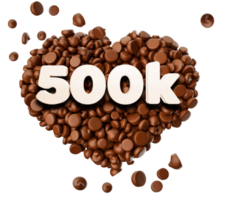 500k gostam de texto 3d em pedaços de chocolate amam ilustração 3d png