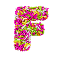 alfabetet f gjord av färgglada strössel bokstaven f regnbågsströssel 3d-illustration png