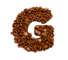Buchstabe g aus Bohnen mit Schokoladenüberzug Pralinen Alphabet Wort g 3D-Darstellung png