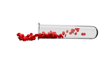 polimero plastica perlina rosso polimero resina nel campione test tubo, plastica granulato per iniezione modanatura processi 3d illustrazione png