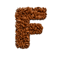 lettera f fatta di fagioli ricoperti di cioccolato caramelle al cioccolato alfabeto parola f 3d illustrazione png