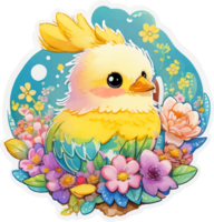Little Chicken with Flowers png