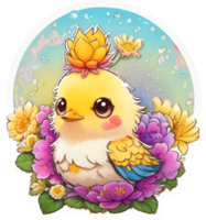 Cute Chick Sticker with Flower png