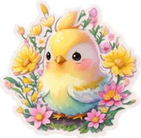 Chicken Chick with Fantasy Flower Sticker with png