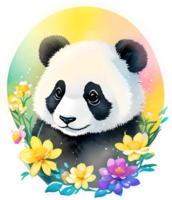 Panda avec fleur autocollant ai génératif png