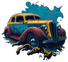 Sticker of Vintage Car with Splash Art png